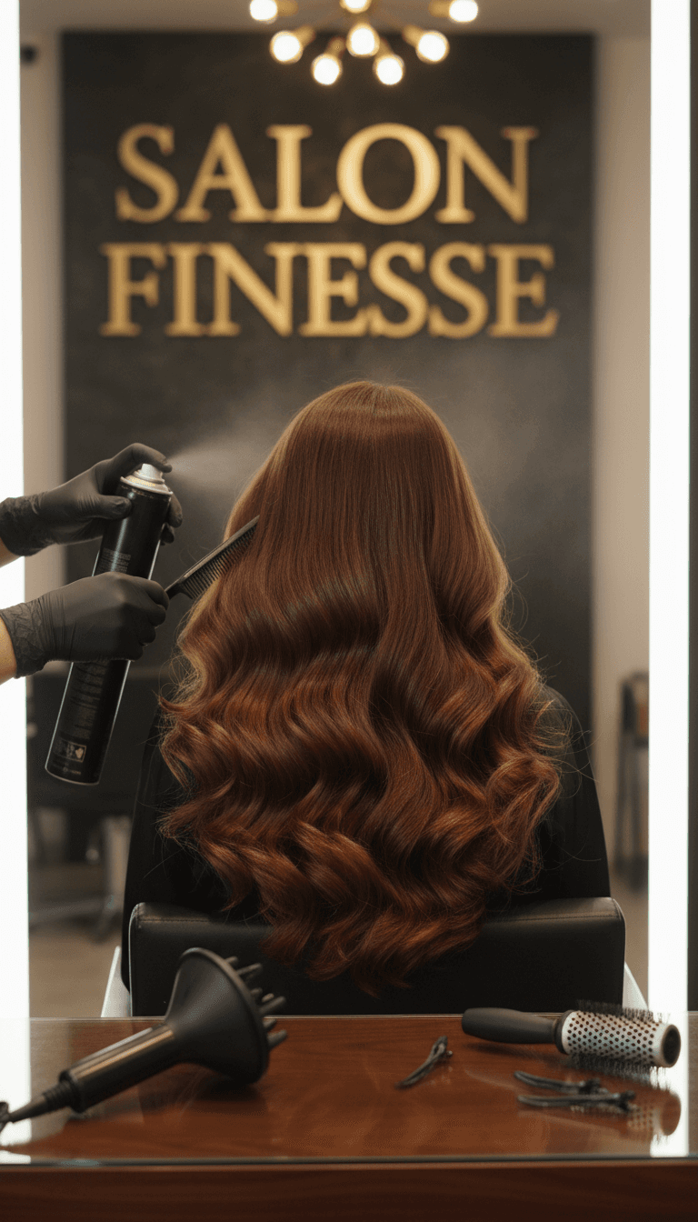 Estilismo de cabelo comprido com ondas profissionais e acabamento refinado