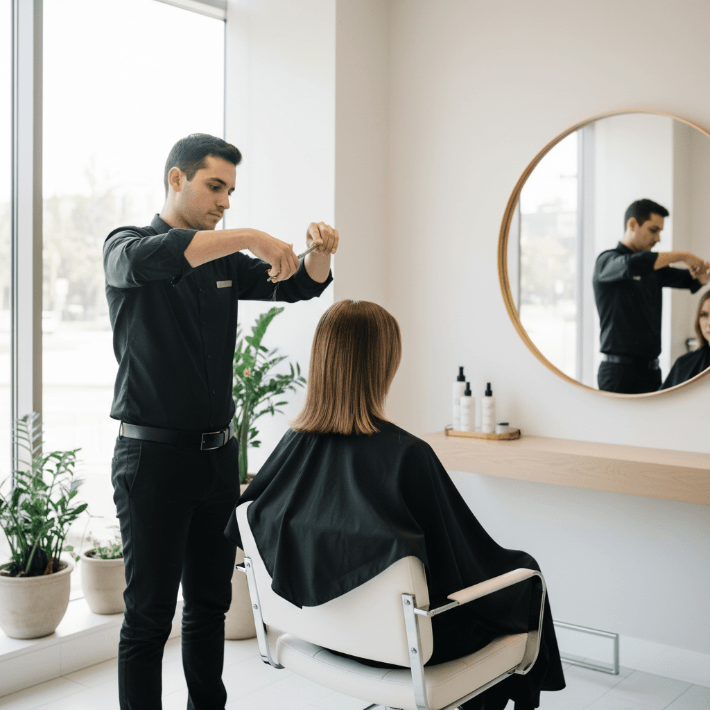 Corte de cabelo profissional em salão de luxo