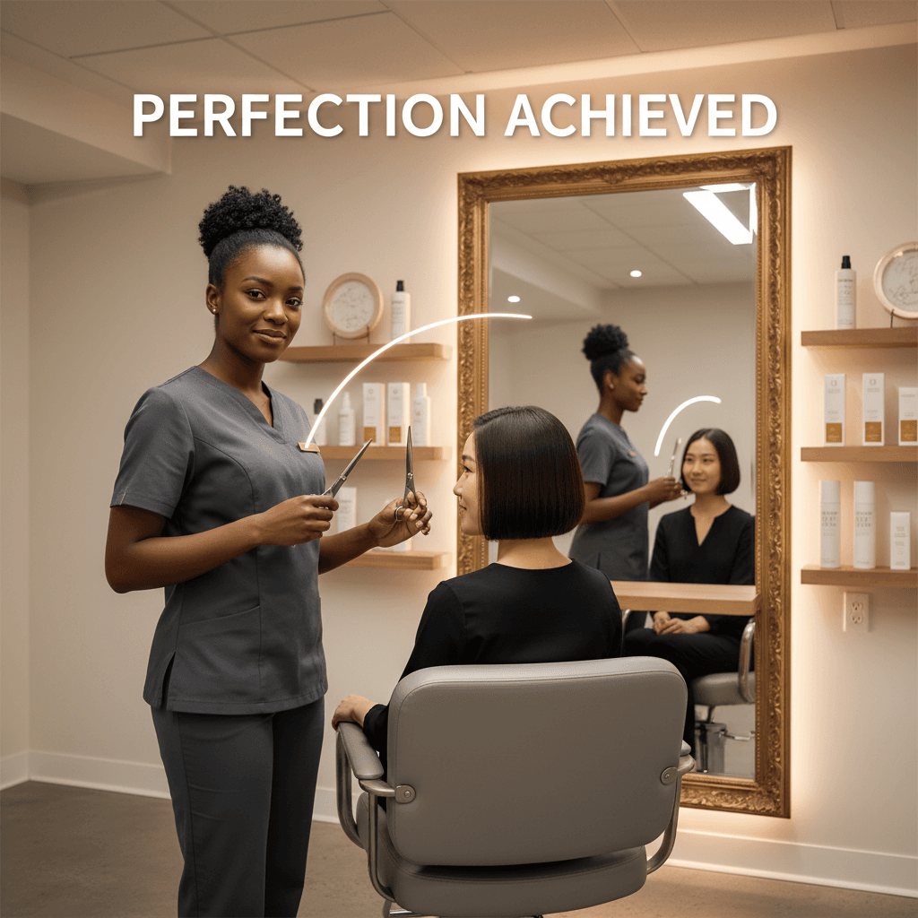 Corte de cabelo profissional em andamento