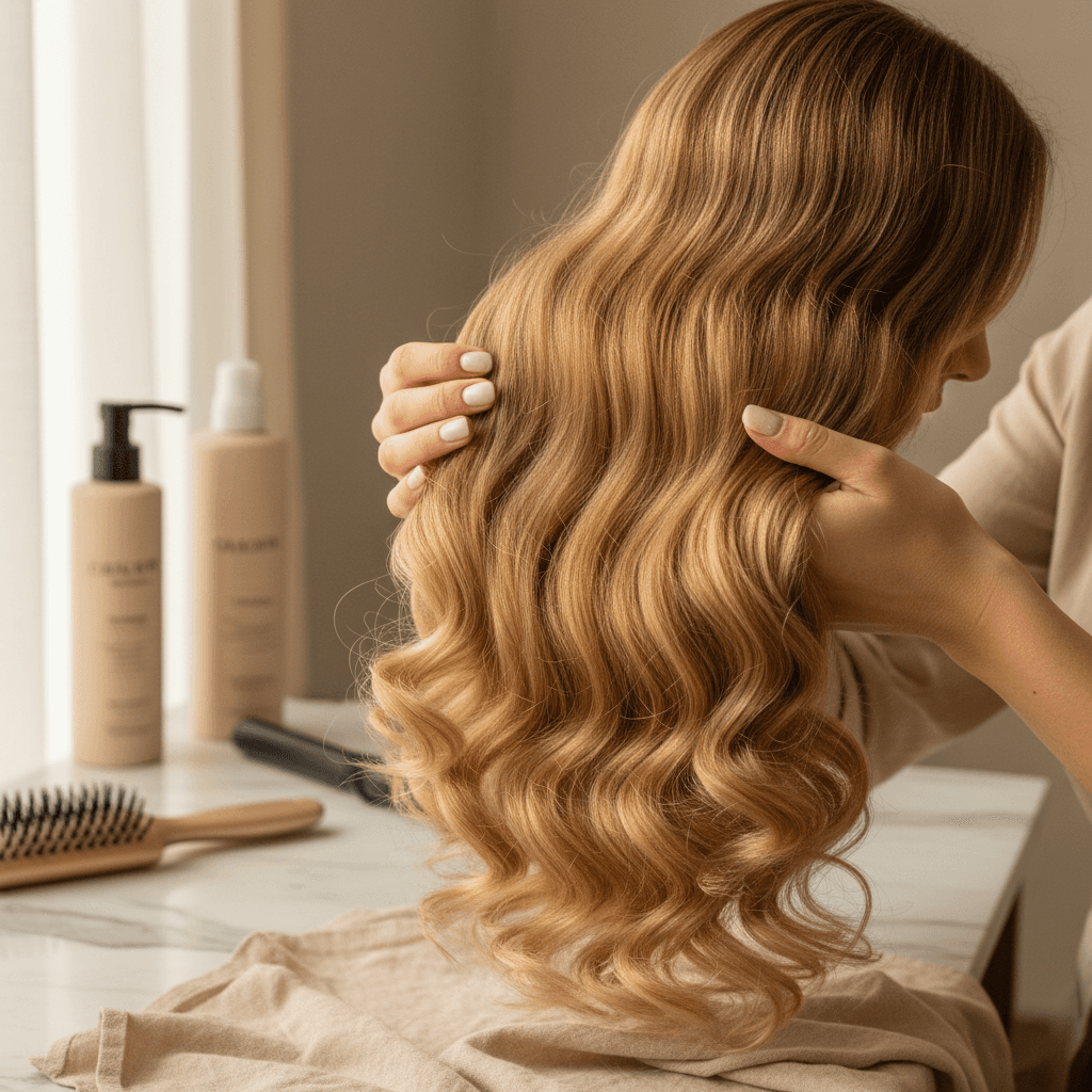 Detalhe de penteado e tratamento capilar refinado